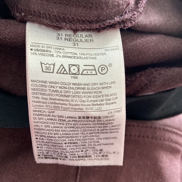3 / 40$ GAP 1969 Resolution Pull On Legging Skinny Jeans Burgundy Size 31 - Picture 7 of 8
